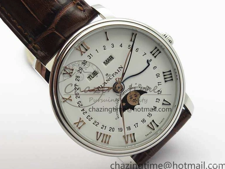 0519 FreshLook Villeret 6654 SS Complicated Function OMF 1:1 Best Edition White Dial On Brown Leather Strap A 8119